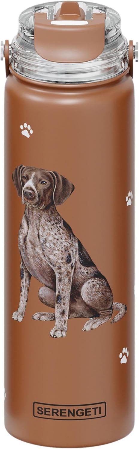 E&S Pets Stainless Steel Water Bottle 24 Oz., Spill Proof (German Pointer)