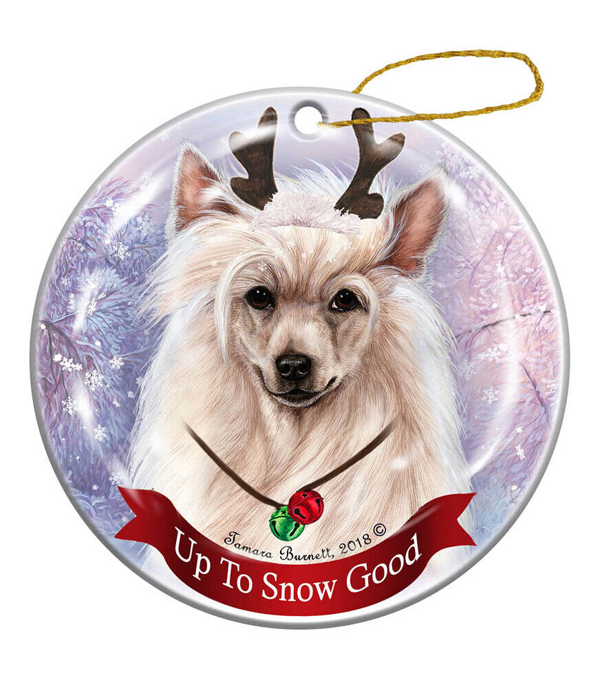 Holiday Pet Gifts Chinese Crested Powder Puff Dog Porcelain Christmas Ornament