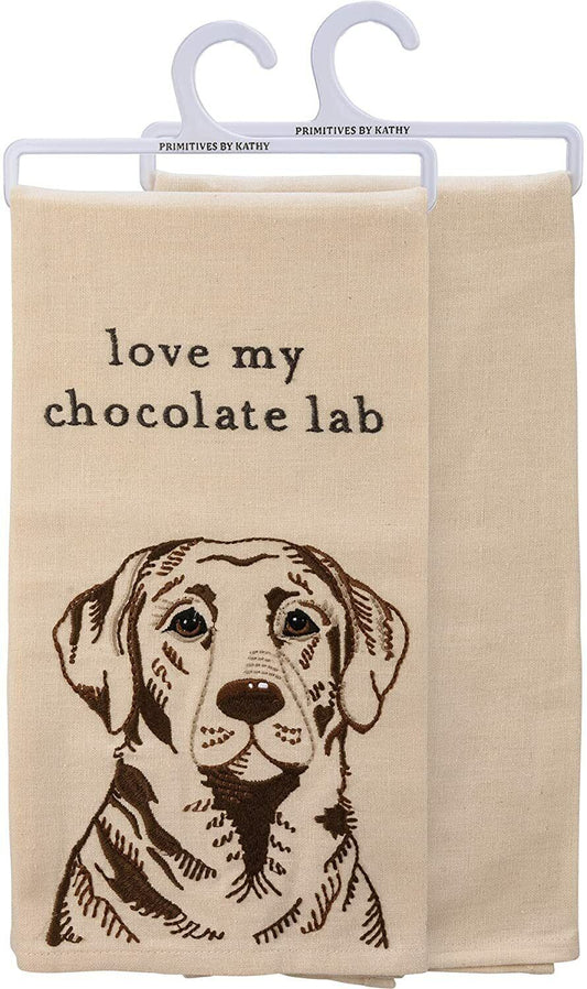 Primitives by Kathy 113202 Kitchen Towel I Love My Chocolate Lab, 28", Cotton