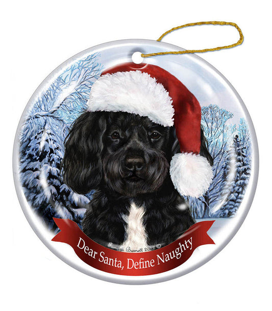 Holiday Pet Gifts Portuguese Water Santa Hat Dog Porcelain Christmas Ornament