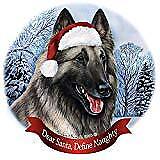 Holiday Pet Gifts Belgian Tervuren Grey Dog Santa Hat Porcelain Ornament