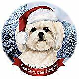 Holiday Pet Gifts White Lhasa Apso Dog Santa Hat Porcelain Ornament
