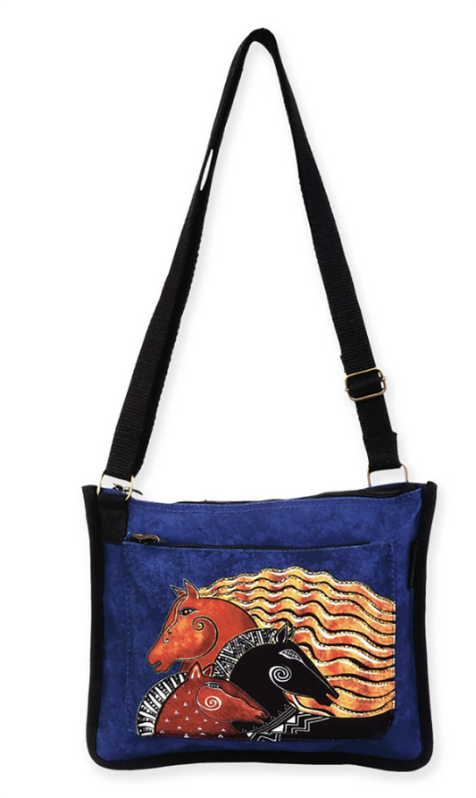 Laurel Burch Midnight Mares Horses Small Crossbody Bag. 9.5 x 12 inches