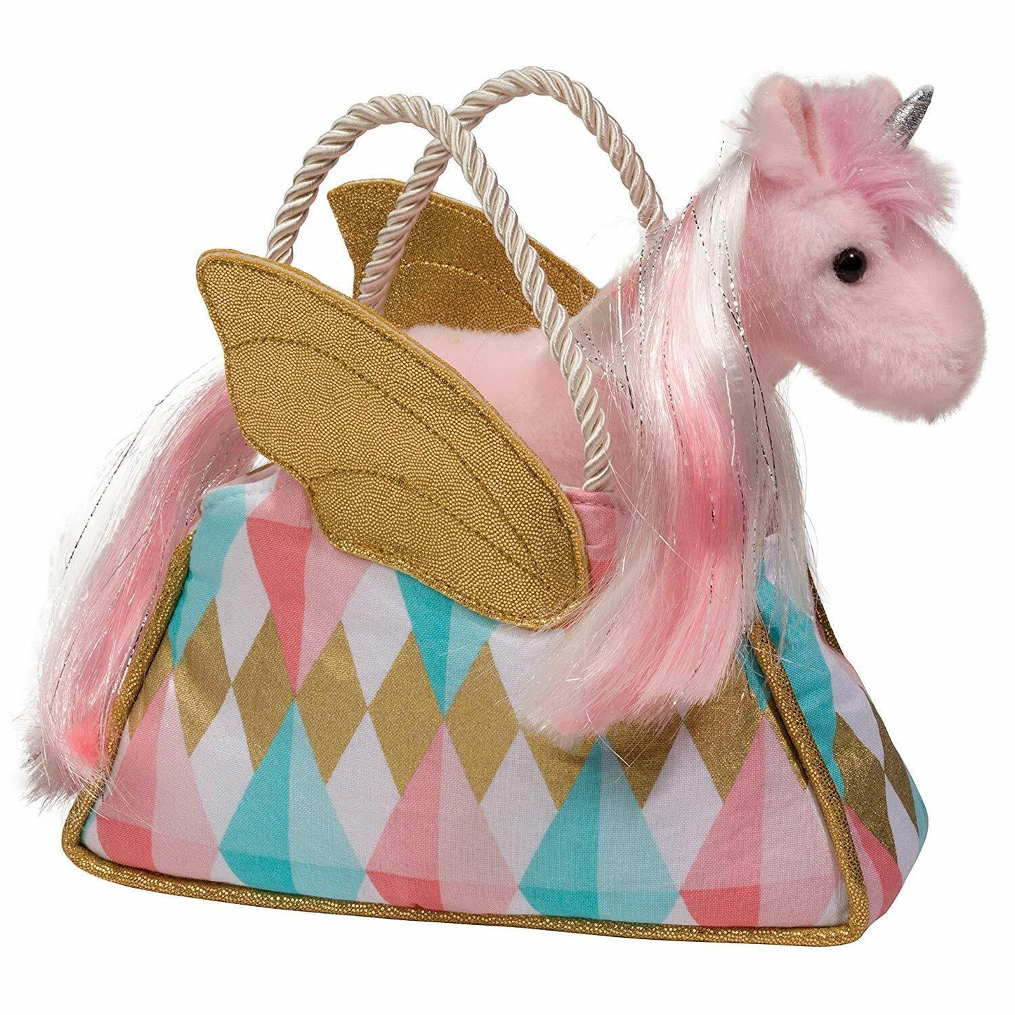 Douglas Plush Fancy Sak Purse Tote with Pink Unicorn Stuffed Animal, 7"