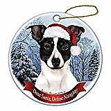 Holiday Pet Gifts Rat Terrier Black/White Tipped Santa Hat Porcelain Ornament