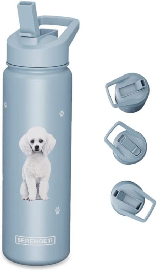 E&S Pets Stainless Steel Water Bottle 24 Oz., Spill Proof (Poodle)