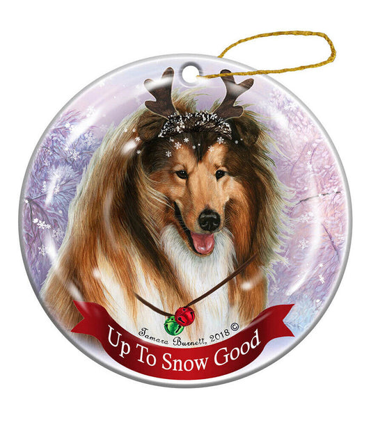 Holiday Pet Gifts Sable and White Collie Dog Porcelain Christmas Ornament