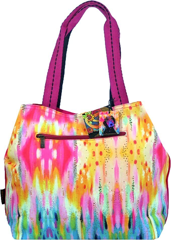 Laurel Burch Violet Puppy Dog with Flowers Large Gap Tote Bag, 20”x 6”x 14”