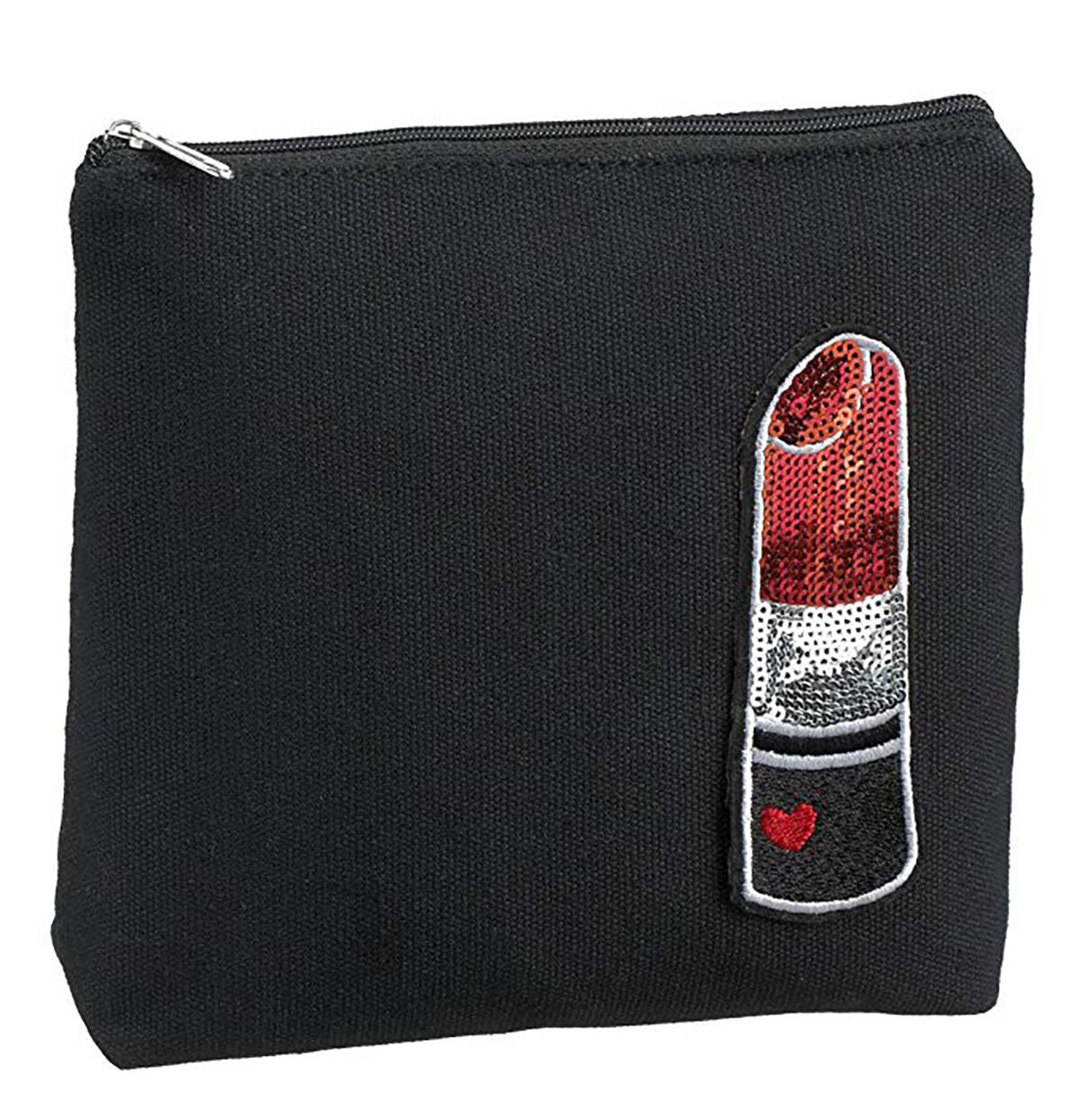 Ganz - Summer Fun Black Cosmetic Bag, Sequin Lipstick, 8 1/2" W. x 6 3/4" H.