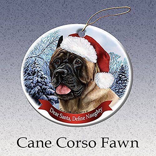 Holiday Pet Gifts Fawn Cane Corso Santa Hat Dog Porcelain Christmas Ornament