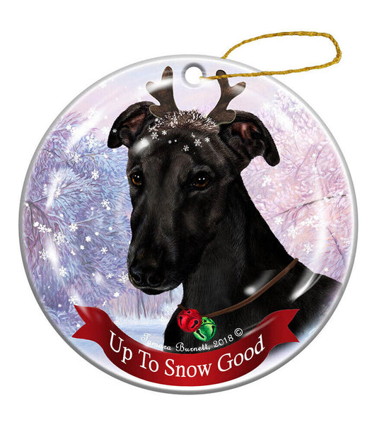 Black Greyhound Dog Porcelain Ornament Reindeer Dog