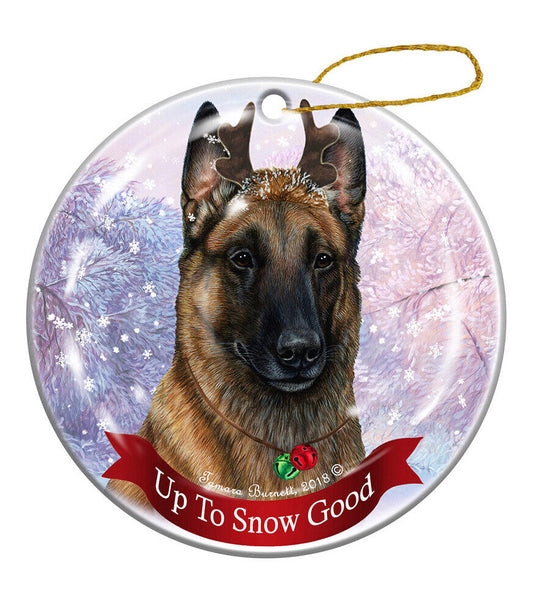Holiday Pet Belgian Malinois Fawn Reindeer Dog Porcelain Christmas Ornament