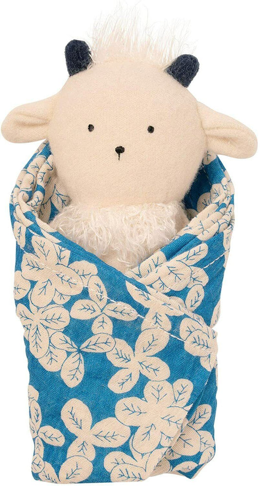Manhattan Toy Embroidered Plush Goat Baby Rattle + Soft Cotton Burp Cloth
