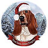 Holiday Pet Gifts Corgi Basset Hound Red/White Dog Santa Hat Porcelain Ornament