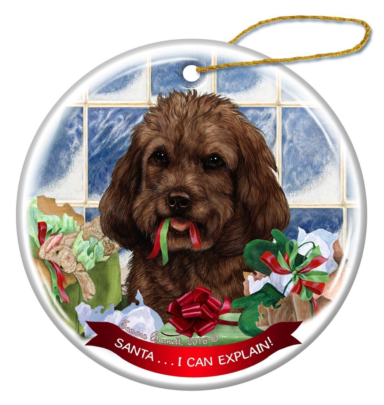 Chocolate Cockapoo Dog Porcelain Ornament Pet Gift 'Santa.. I Can Explain!