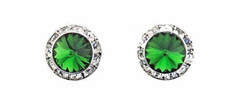 Finishing Touch Large Crystal Stone Show Earrings Emerald Green - Silver Finish