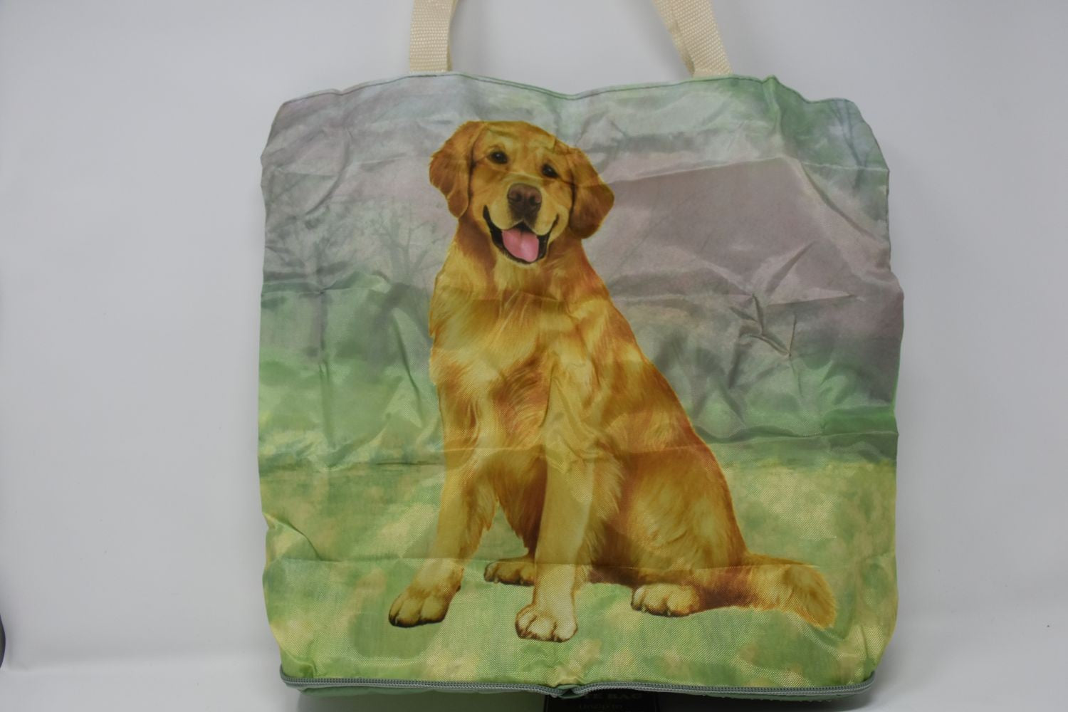 Golden Retriever Sitting Foldable Tote Bag - Waterproof - Zippered Market Tote