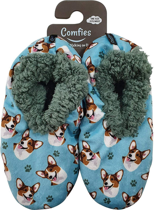 Comfies Womens Corgi Dog Slippers - Sherpa Lined Animal Print Booties