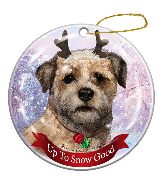 Holiday Pet Gifts Border Terrier Reindeer Dog Porcelain Christmas Ornament