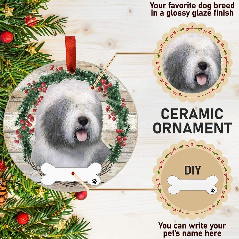 Old English Sheepdog - E&S Pets - DIY Personalizable, Ceramic Round Ornament