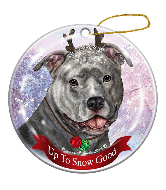 Holiday Pet Gifts Blue Pit Bull Uncropped Dog Porcelain Christmas Ornament