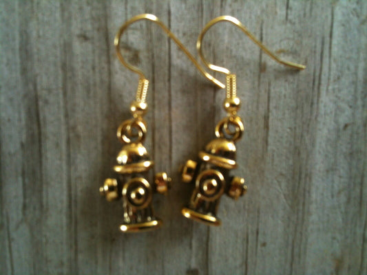 Medium Fire Hydrant Dog Gold Plated Lead Free Pewter Earrings
