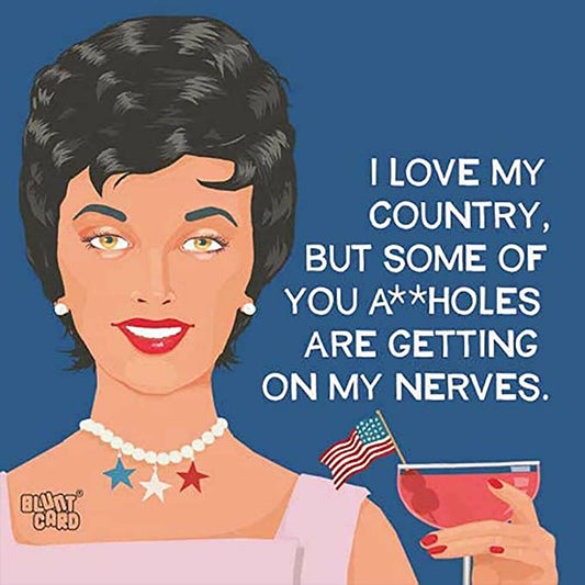 Paperproducts Design Love My Country & Getting on Nerves Beverage Napkin, 5" x 5