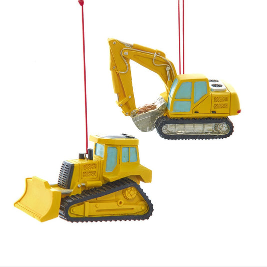 Kurt Adler Construction Vehicle Backhoe & Excavator Ornaments, 3.5" set of 2