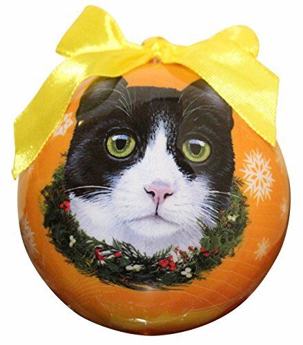 Black and White Cat Christmas Ornament Shatter Proof Ball Easy To Personalize