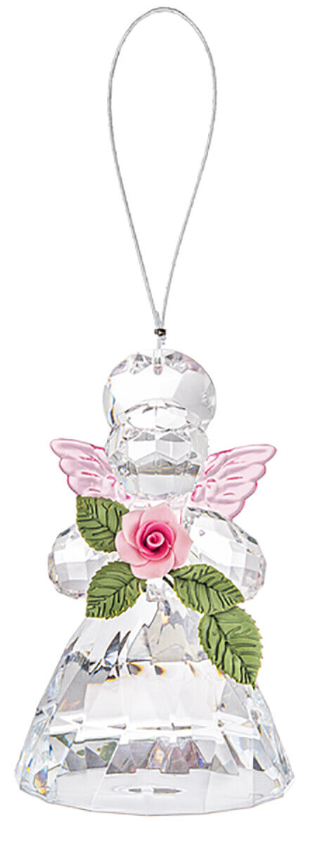 Colorful 3.5 Inch Sacred Rose Angel Ornament/Sun-catcher (Pink Flower & Wings)