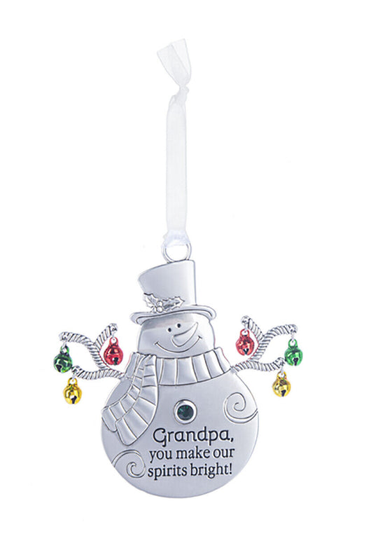 Ganz Snowman with Bells Ornament - Grandpa, you make our spirits bright!