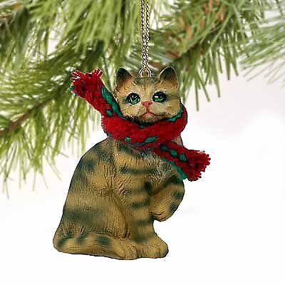 Tabby Cat Tiny Miniature One Christmas Ornament Brown Shorthaired - DELIGHTFUL!