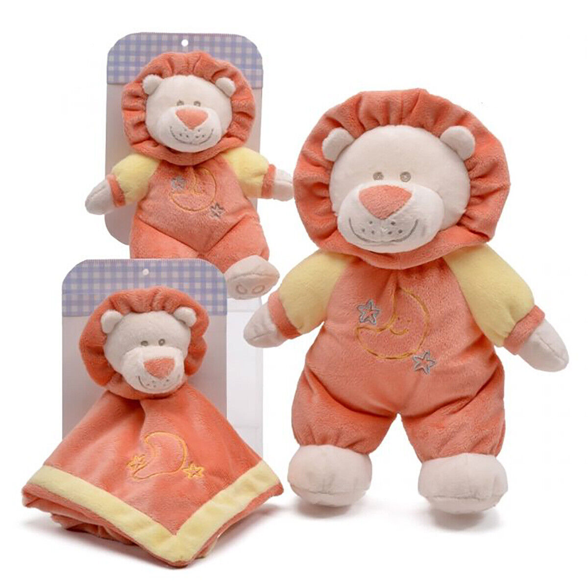 Unipak Lion Baby Plush Set - Security Blankie, 12", Rattle, 8", & Rattle 12"