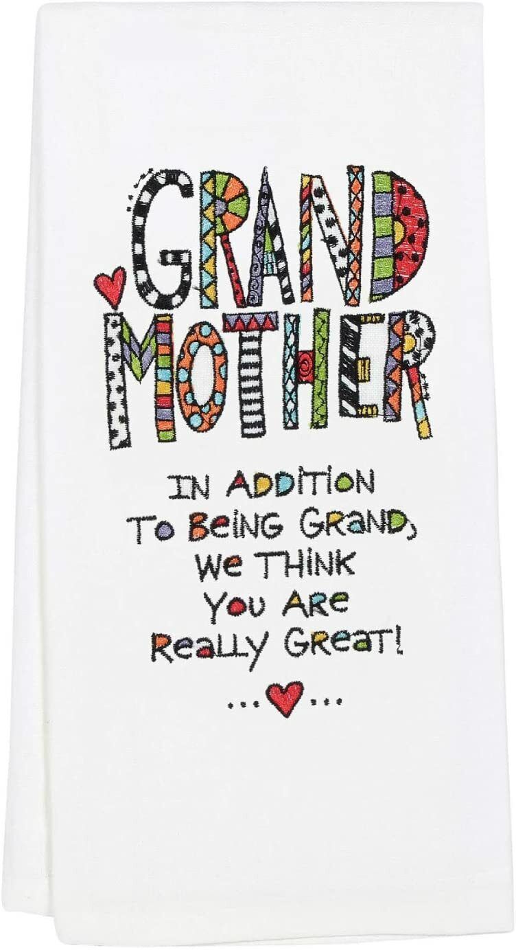 Our Name is Mud Cuppadoodle Grandmother Embroidered Dish Cloth Tea Towel, 26.5"