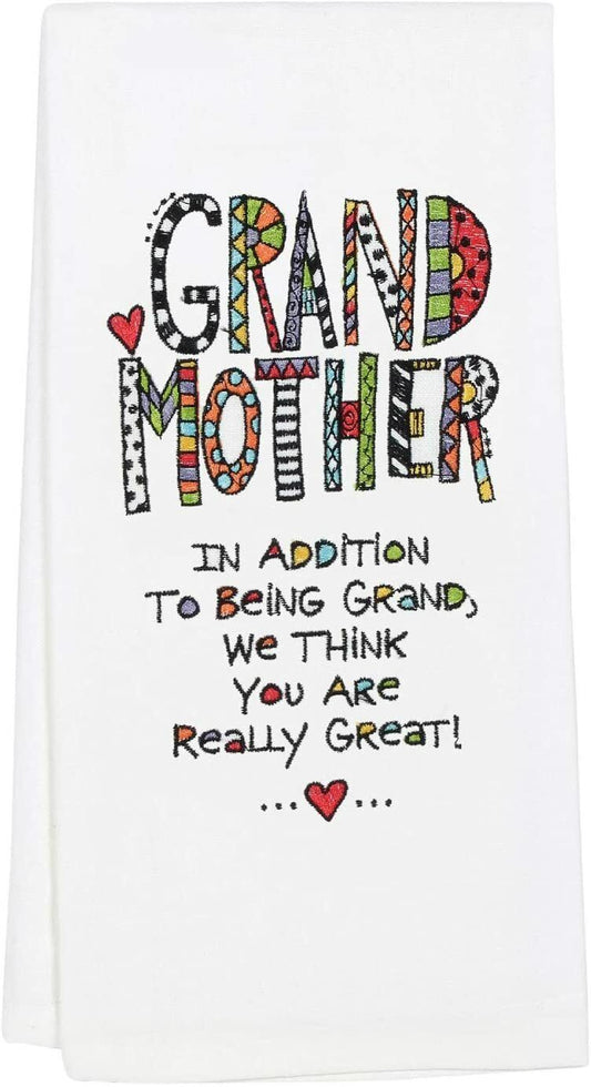 Our Name is Mud Cuppadoodle Grandmother Embroidered Dish Cloth Tea Towel, 26.5"