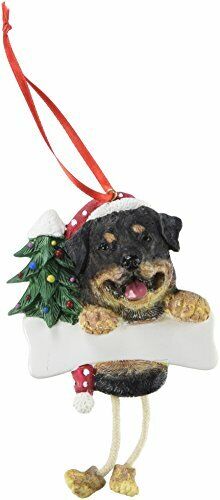 Rottweiler Ornament with "Dangling Legs" Hand Painted and Easily Personalized