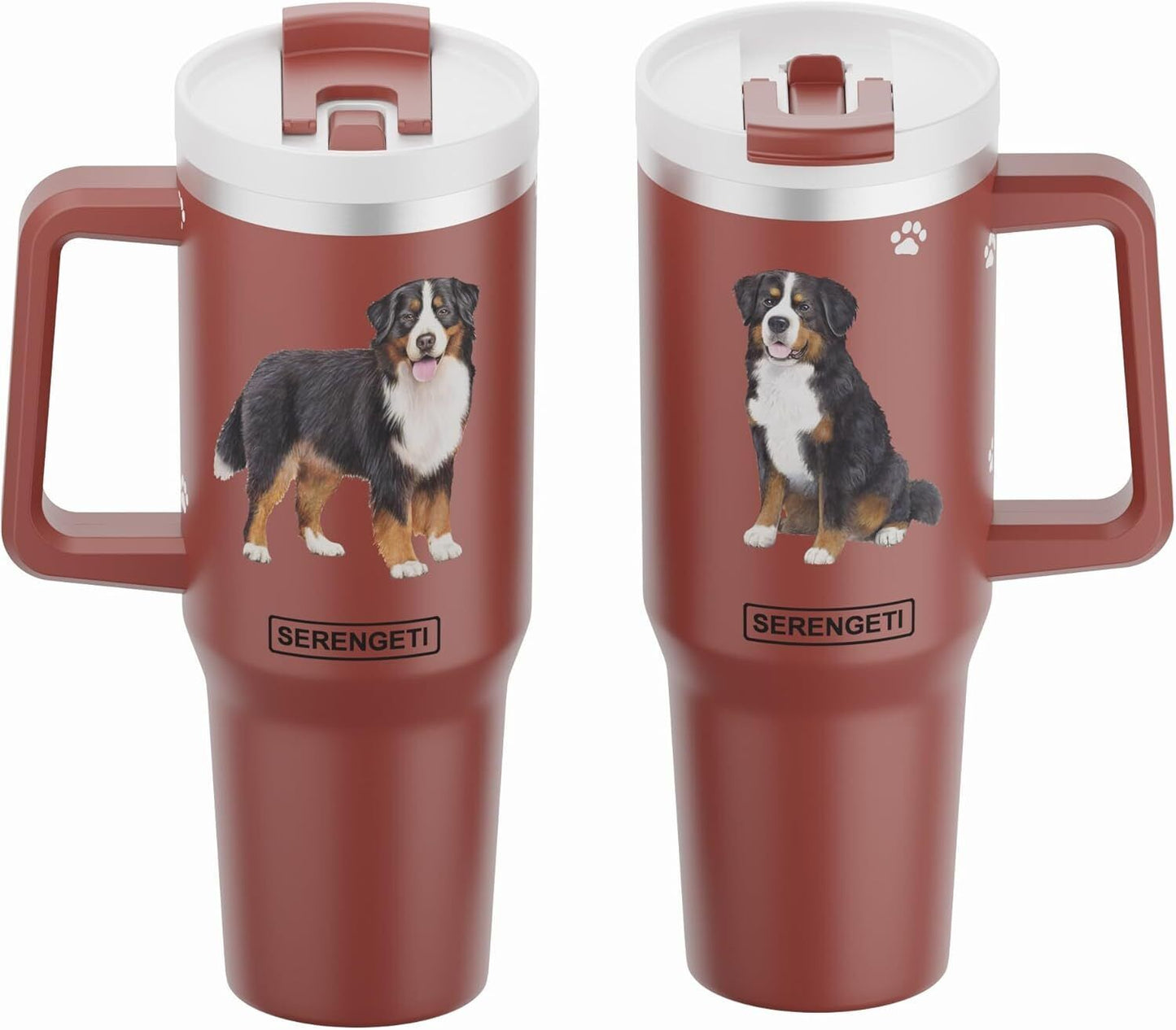 Serengeti 40 Oz Bernese Mt. Dog Stainless Steel Tumbler with Handle, Straw & Lid
