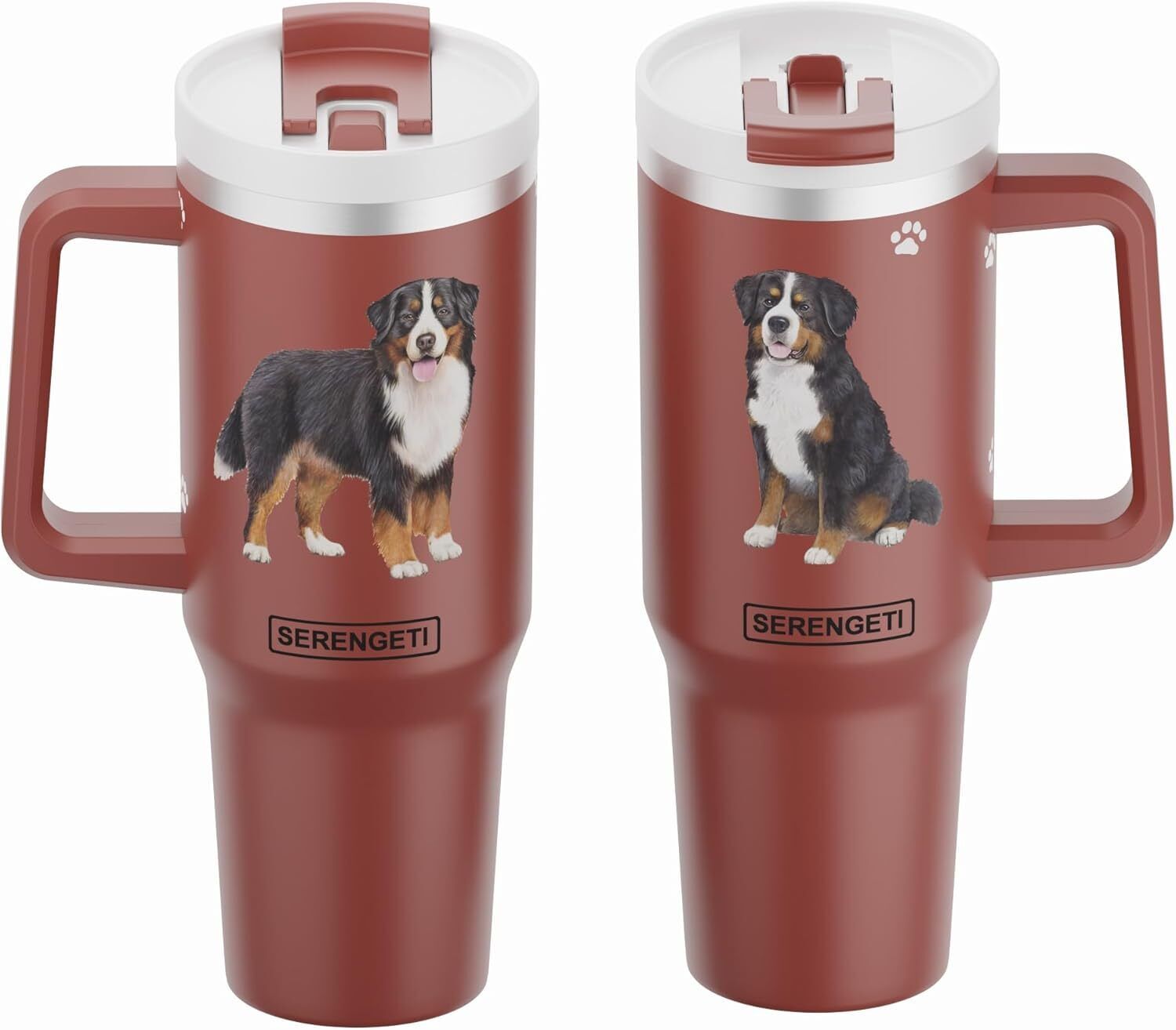Serengeti 40 Oz Bernese Mt. Dog Stainless Steel Tumbler with Handle, Straw & Lid