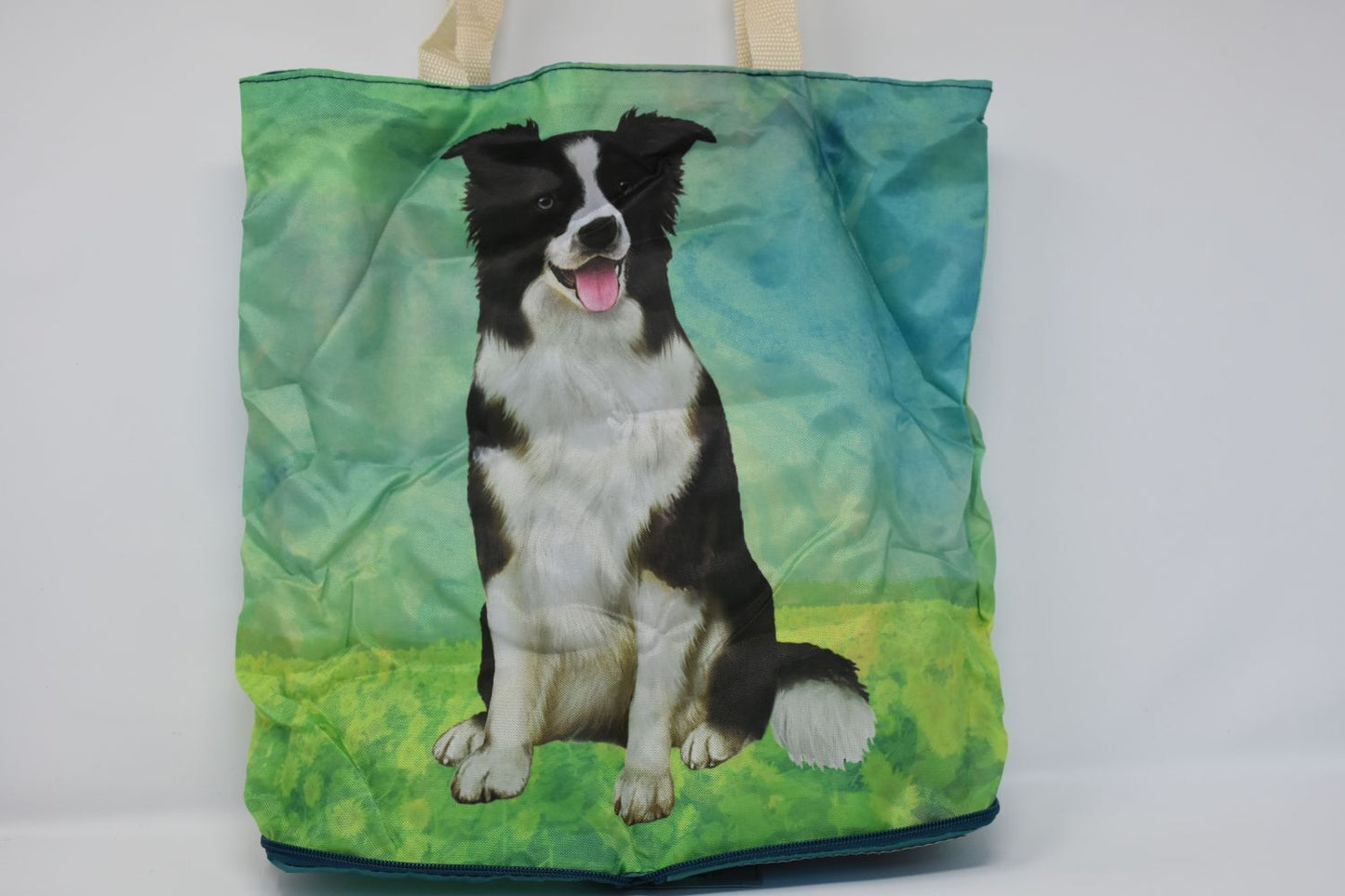 Border Collie Foldable Tote Bag - Waterproof - Zipper Market Tote