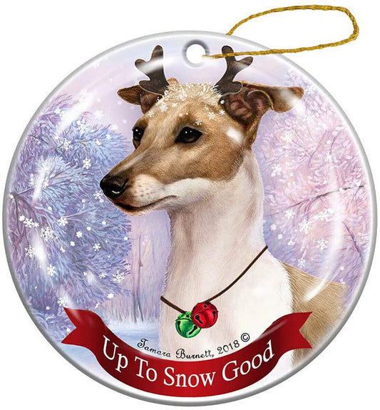 Holiday Pet Gifts Italian Greyhound Fawn/White Dog Porcelain Christmas Ornament