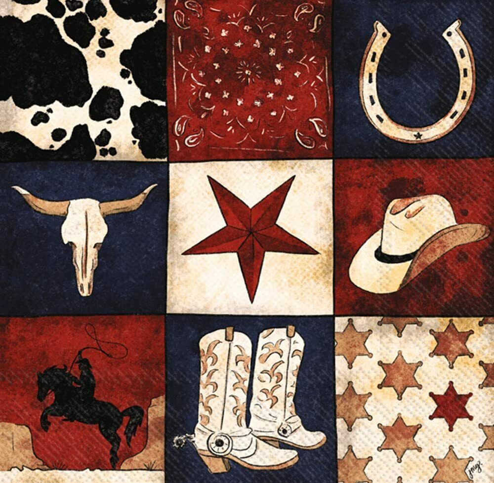 Boston International 5 x 5 in. Paper Cocktail Napkin Cowboy Collage - Pack of 20