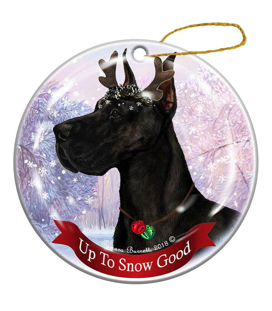 Holiday Pet Gifts Black Great Dane Cropped Dog Porcelain Christmas Ornament