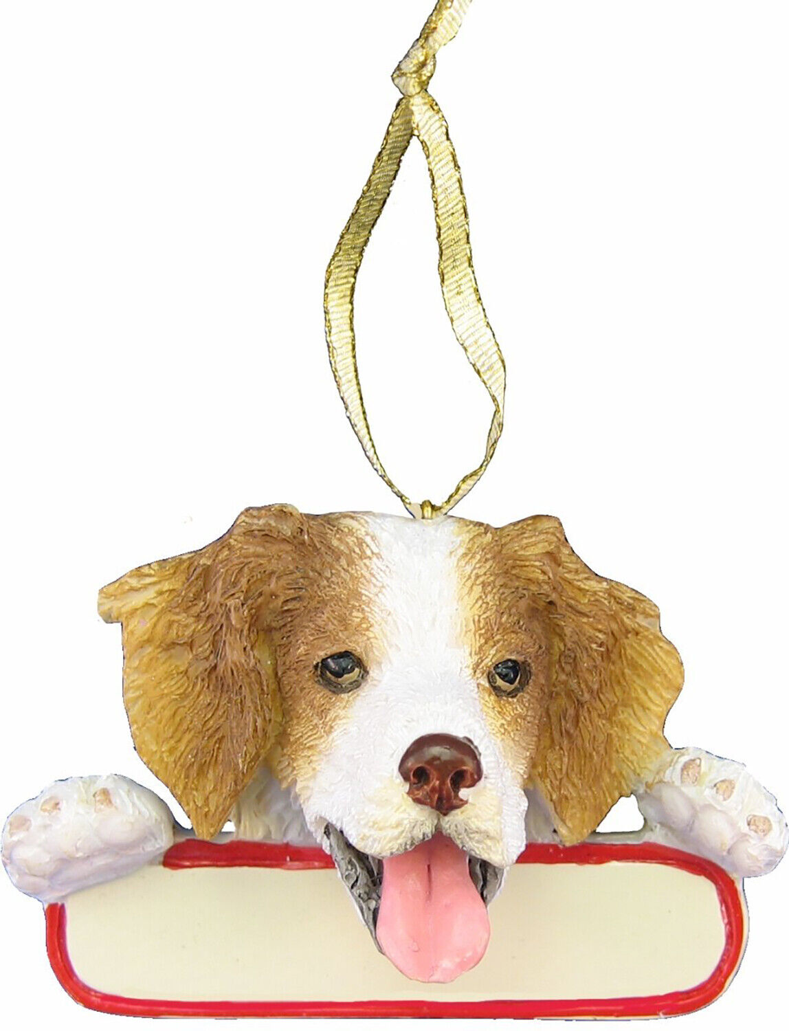 Brittany Spaniel Ornament "Santa's Pals" With Personalizable Name Plate