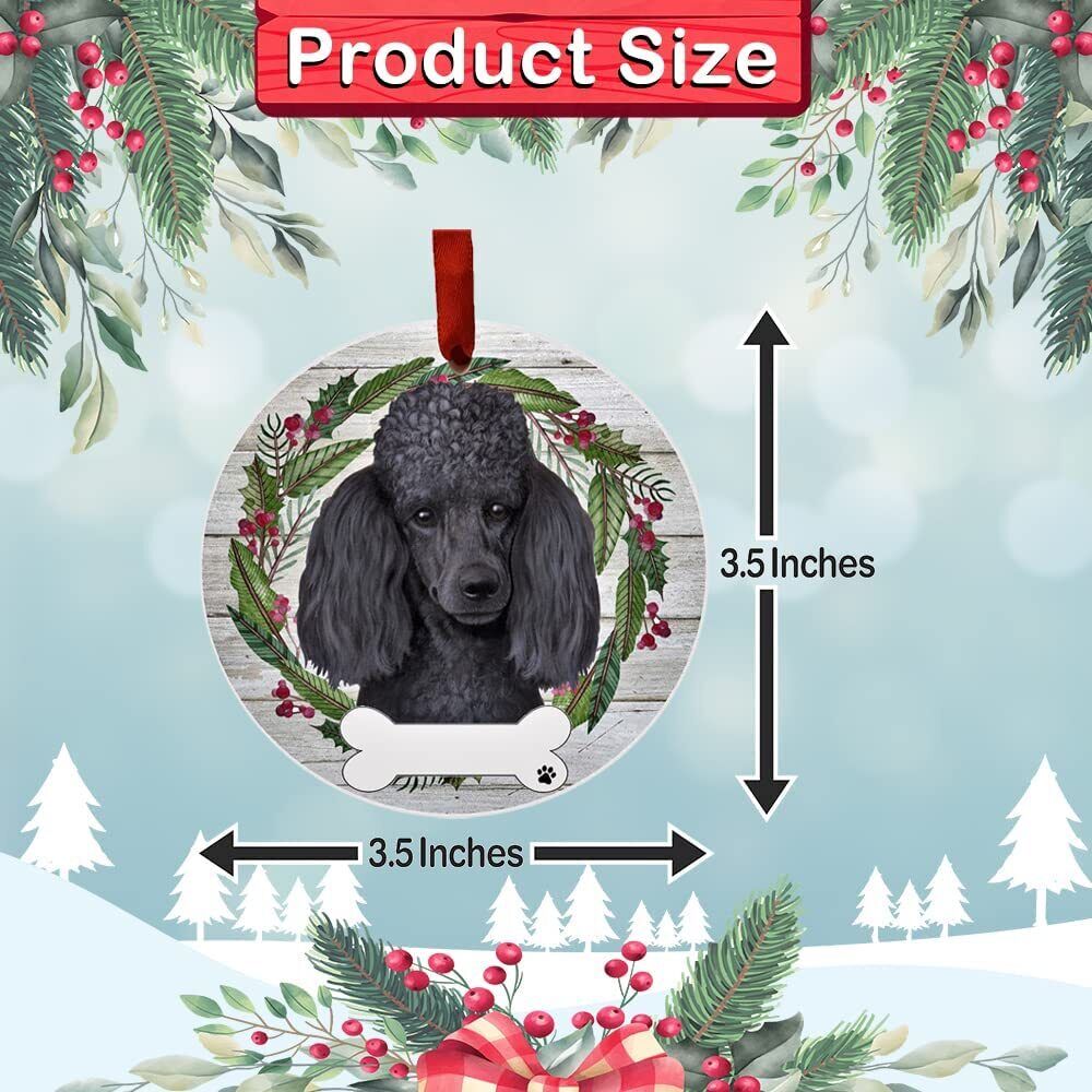 Black Poodle Ornament - E&S Pets, DIY Personalizable, Ceramic Round Ornament