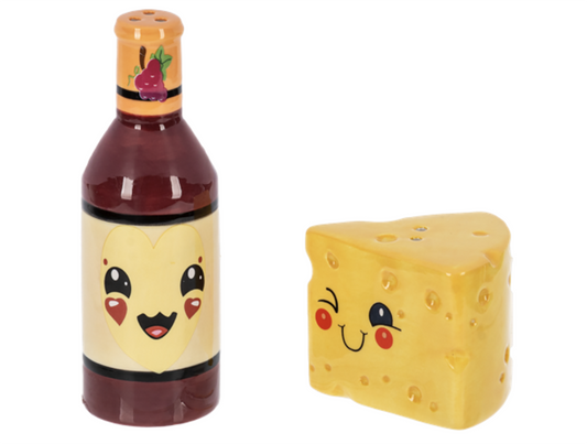 Ganz Ceramic Salt & Pepper Shakers, 2 Piece Set, Wine and Cheese
