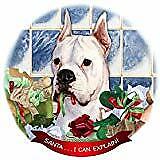 Boxer White Cropped Dog Porcelain Ornament Pet Gift 'Santa. I Can Explain!'