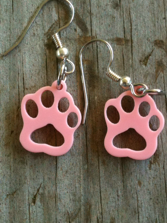 Pink Opaque Fun Acrylic Cat/Dog/Tiger Paw Print Earrings