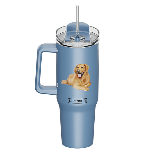 Serengeti 40 Oz Golden Retriever Stainless Steel Tumbler w Handle, Straw & Lid