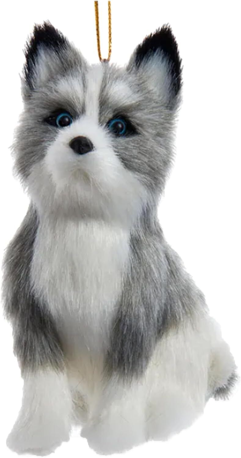 Kurt Adler F2242HU Furry Husky Dog Grey and White 4" Hanging Christmas Ornament