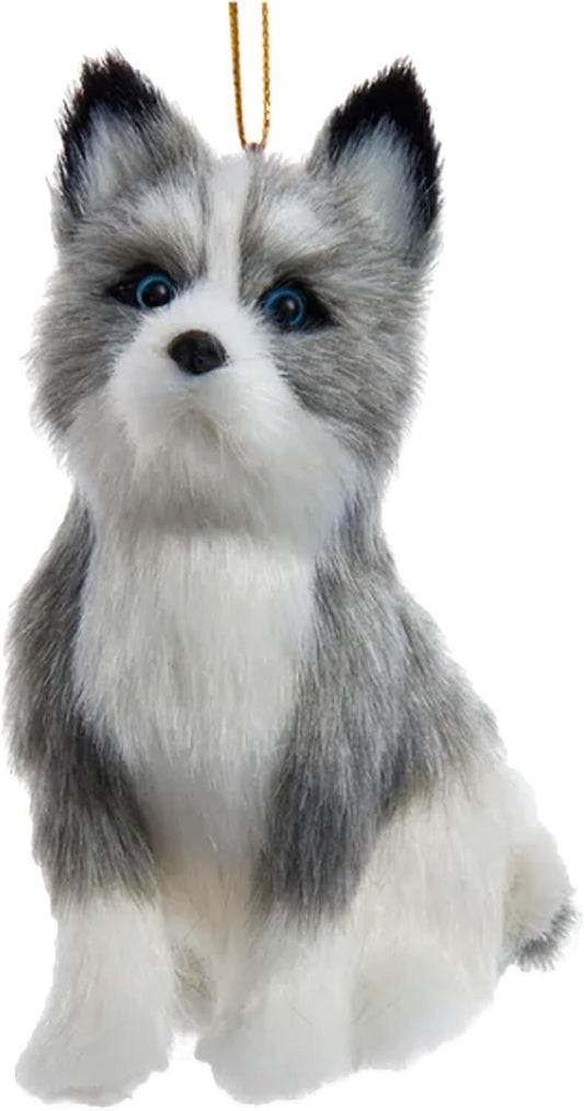 Kurt Adler F2242HU Furry Husky Dog Grey and White 4" Hanging Christmas Ornament